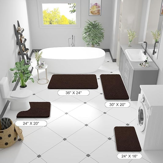 OLANLY Bathroom Rugs 59x24, Extra Soft Absorbent Chenille Bath Rugs, Rubber Backing Quick Dry, Machine Washable Bath Mats for Bathroom Floor, Tub and Shower, Home Decor Accessories, Brown