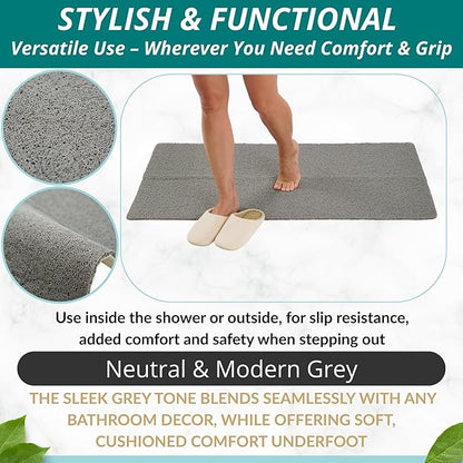Anti Slip Shower Mat - Non Slip Shower Mats for Inside Shower - Large 47x24 Loofah Shower Floor Mat Non Slip - Bath Mat for Shower - Secure Mat Without Suction Cups (47x24 Gray)