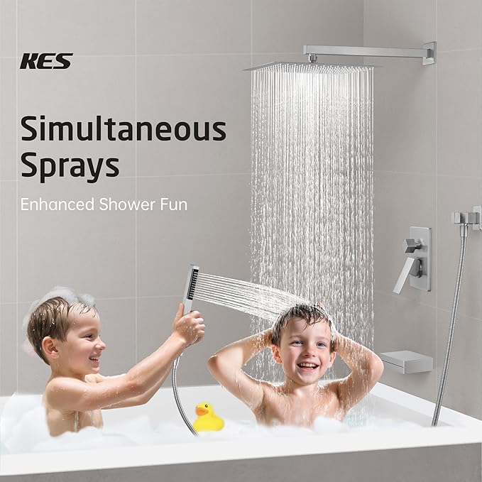 KES Shower Faucet Set, Rain Shower System, Bathtub Faucet, Tub and Shower Faucet Combo, 12 Inch Rain Shower Head System with Handheld and Waterfall Tub Spout, Polished Chrome, XB6305F18S12-CH
