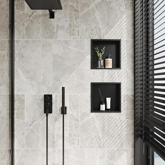 Neodrain Shower Niche Insert Tile Ready Recessed Bathroom Cabinet(Inner Size 12" X 12"), Waterproof Stainless Steel Wall Niche Shelf No Tiled Needed for Shower Storage, Matte Black