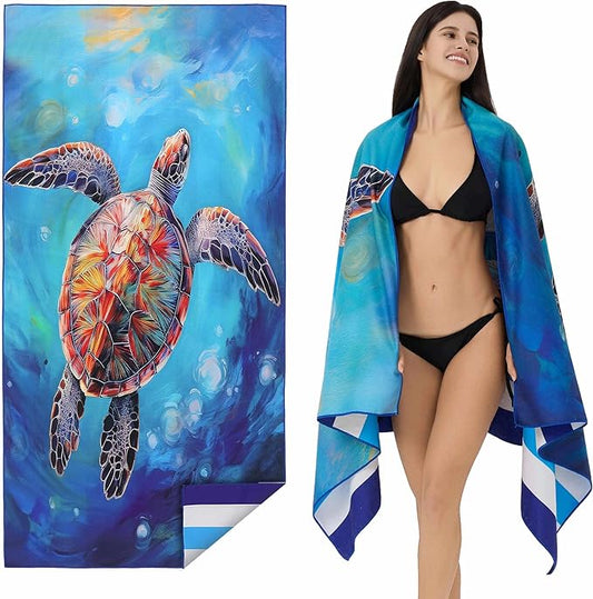 Microfiber Extra Large, Oversized Turtle Beach Towels (70''x35'') - 2 Pack XL Quick Dry Striped Towels for Adults ，Sand Free for Pool, Spa, Swim & Travel - Ultra Absorbent & Lightweight