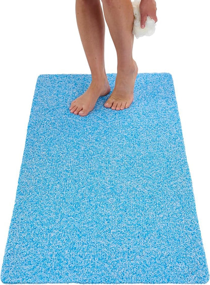 Shower Mat Non Slip - PVC Loofah Inside or Outside Showers, Bathtubs, Bathrooms, and Wet Areas - Safe for Textured Tiled and Smooth Floor - No Suction Cups Secure Anti Slip (Aqua Blue 24 x 47)