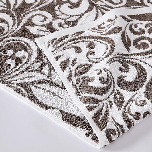 Modern Threads Trefoil Filigree 6-Piece 100% Cotton Towel Set – Reversible Yarn Dyed Jacquard – Includes 2 Bath Towels, 2 Hand Towels, 2 Washcloths – Absorbent, Quick Dry, Soft & Durable – Mocha Brown