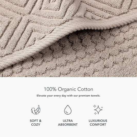 Texere 100% Organic Cotton Diamond Jacquard 700 GSM Luxury Bath Towel Sets - Ultra Soft and Absorbent Hotel and Spa Quality (Diamond, Oxford Tan, 2 Bath Towels)