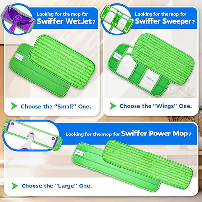 4 Pack Reusable Microfiber Mop Pads, Compatible with Wet Jet, Machine Washable Cloths, Scraper Included, Refills for All Floor Cleaning, Wet Dry - 10"- 12"