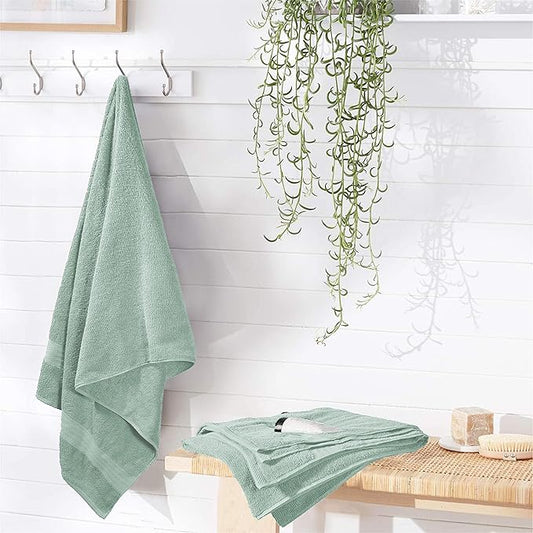 GLAMBURG Premium Cotton 4 Pack Bath Towel Set - 100% Pure Cotton - 4 Bath Towels 27x54 - Ideal for Everyday use - Ultra Soft & Highly Absorbent - Sea Green