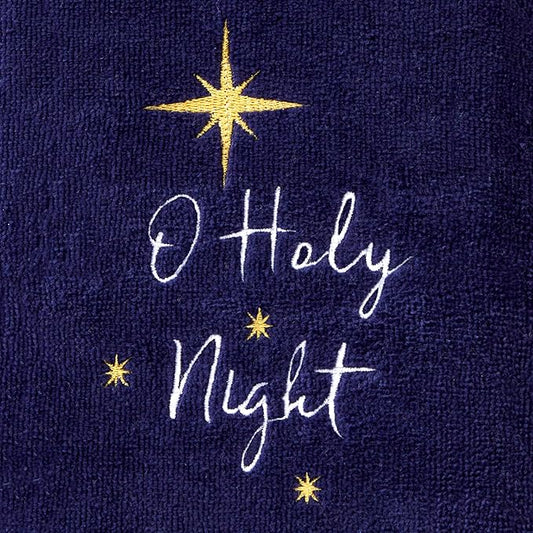 SKL Home Religious/Christmas/Winter O Holy Night Hand Towel 2pc Set for Bath/Kitchen & Gift, Navy