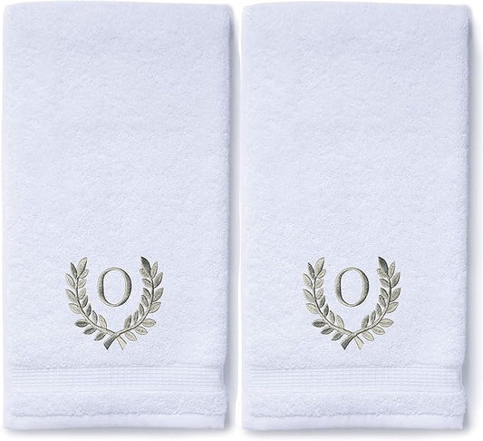 Decorative and Monogrammed Hand Towels for Bathroom Kitchen Makeup | Personalized Gift for Wedding-Bridal | Roman Font Custom Luxury Turkish Towel | Spa Collection, Oversized, 16 X 30 Inch, Set of 2