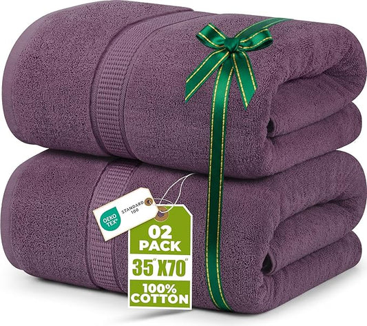 Utopia Towels Luxurious Jumbo Bath Sheet 2 Piece, 600 GSM, 35 by 70 Inches, 100% Ring Spun Cotton, Highly Absorbent and Quick Dry Extra Large Bath Towel, Super Soft Towel, Plum
