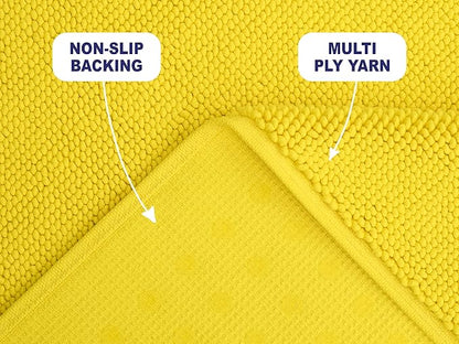 American Soft Linen Bath Rug, 17 in 24 in 100% Cotton Bath Mats Rugs for Bathroom, Slip Reducer Washable Shaggy Form Area Rugs, Yellow Bath Rug