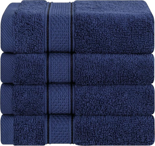 American Soft Linen Salem Washcloth Sets, 4 Piece Luxury 600 GSM 100% Cotton Washcloths for Bathroom, 13x13 inches Washrags Premium Quality Hand Face Towels, Navy Blue