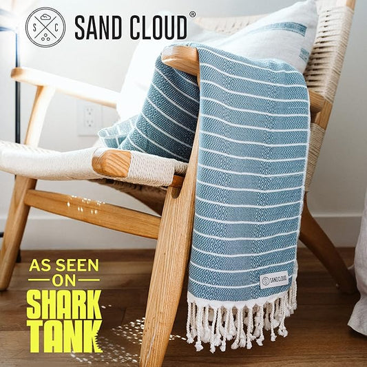 Sand Cloud Turkish Beach Towel - Sand Proof - 100% Certified Organic Turkish Towel - Quick Dry Towel for Beach, Picnic, Blanket or Bath Towel - As Seen on Shark Tank - Gocek (Denim)