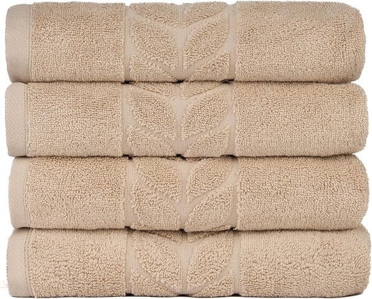 BAGNO MILANO Organic Turkish Cotton Bath Towels, Luxury Jacquard Collection, Certified Organic Highly Absorbent, Soft-Plush Towel Set (Latte, 4 Pcs Hand Towel Set)