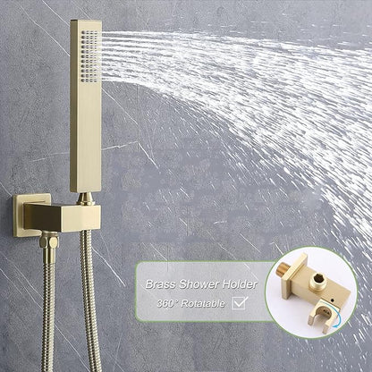 Brushed Gold Digital Display Shower System with 16X24 inch Ceiling Mounted Shower Head(Rain&Waterfall Modes), with Handheld Spray and 6 PCS Dual Modes Body Jet