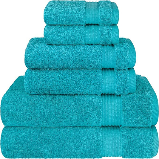 Cotton Paradise 6 Piece Towel Set 100% Cotton Soft Absorbent Turkish Towels for Bathroom 2 Bath Towels 2 Hand Towels 2 Washcloths, Aqua Blue Towel Set