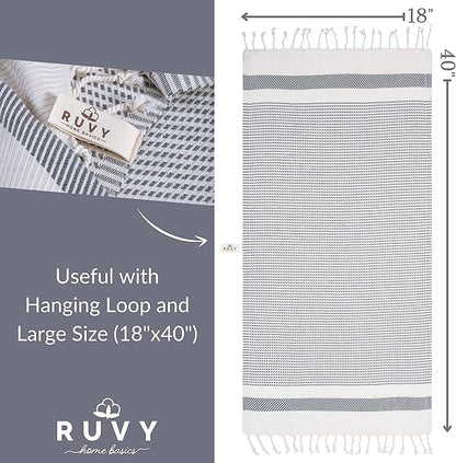 Ruvy Home Basics Turkish Hand Towels for Bathroom Set of 4 | 18"x40", Cotton | Decorative Towel for Bathroom, Kitchen, Dishcloth, Tea, Yoga, Face, Gym - Light Grey