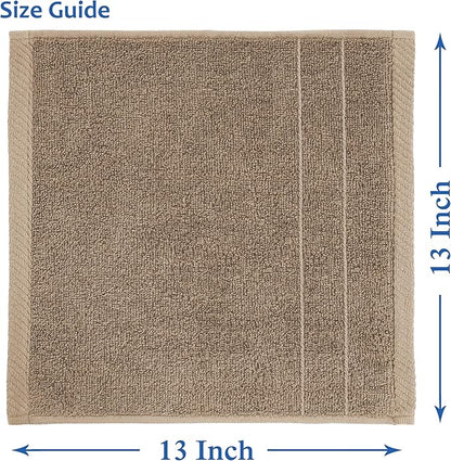 Casa Platino Washcloths 6 Pack - Spa & Salon Quality - 100% Ring Spun Mercerized Cotton Face Towels - Very Soft & Absorbent Wash Cloths for Body, Beauty, Home, Gym - Fingertip Towels - 13"x13", Taupe