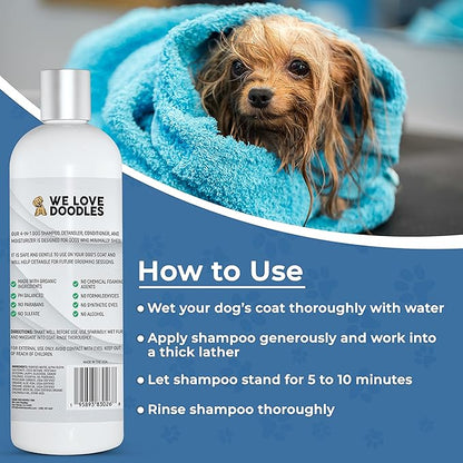 We Love Doodles 2 PACK Pet Rubber Bath Brush and Dog Shampoo (Bundle) - for Shower Scrubbing & Soothing Massage and Organic Dog Shampoo, Conditioner & Detangler - Made in The USA