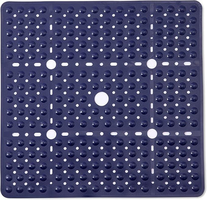 ENKOSI Square Shower Mat 27x27 inch - Large Anti Slip Shower Floor Mat - Non Slip Bathroom Shower Stall Mats with Strong Secure Suction Cups and Drain Holes in Middle (Navy Blue 27x27)