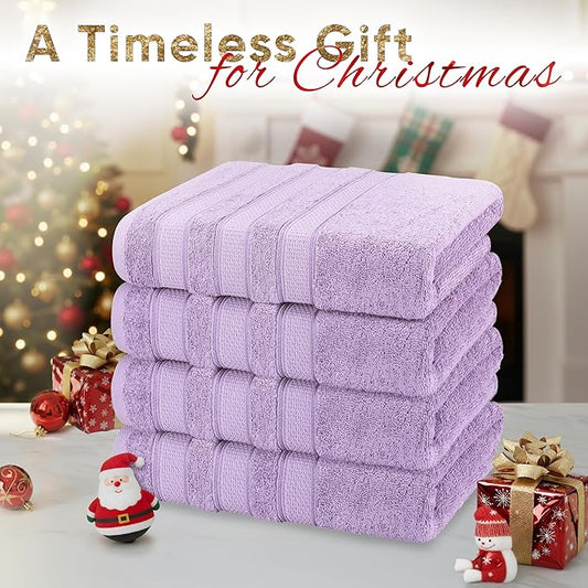 American Soft Linen Salem 100% Cotton Turkish 4 Piece Bath Towels for Bathroom, 600 GSM Soft Absorbent Quick Dry Bath Towel Set, Lilac