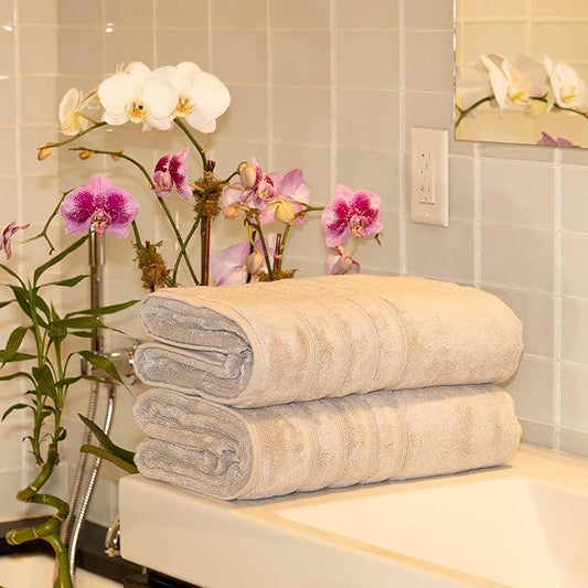 Mosobam Luxury Turkish 12pc XL Towel Set 35X70 16X30 13X13 Light Grey (Gray) 700 GSM Bamboo Viscose & Aegean Turkish Combed Cotton