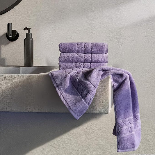 BAGNO MILANO Organic Turkish Cotton Bath Towels, Luxury Jacquard Collection, Certified Organic Highly Absorbent, Soft-Plush Towel Set (Lilac, 4 Pcs Hand Towel Set)