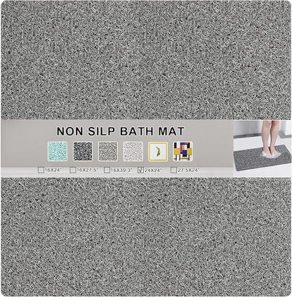 Nonslip Bathtub Mat, Anti Slip Bath Mat 0.6" Extra Thick, Quick Dry Bath Tub Anti Slip Shower Mat, Loofah Non-Slip Bath Mat for Tub Bathroom Pool Kitchen Entryway Home Hotel(Grey 24x24)
