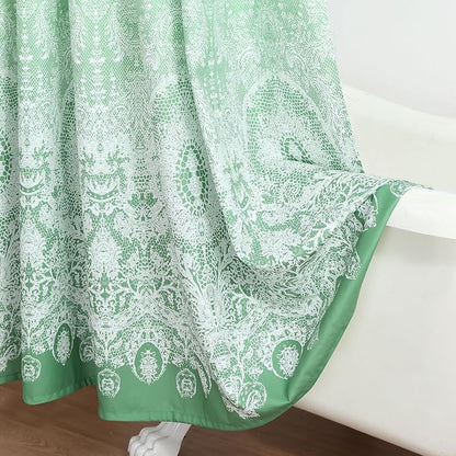 90 Inch Extra Long Shower Curtain - Chantilly Lace Design, Heavyweight Polyester, Grass Green to White Ombre, 72" W x 90" H