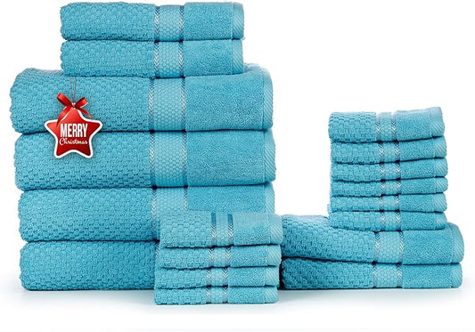 Ample Decor Bathroom Towel Set of 18-4 Bath Towel, 4 Hand Towel, 10 Wash Cloths – Ideal for Gifting, Hotel, Gym, Spa - Sky Blue