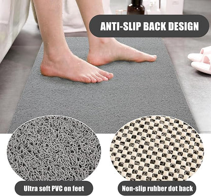 HOMBYS 58 x 44 Extra Large Shower Mat for Shower Stall Tub, Non Slip Bath Mat Bathroom Accessories, PVC Loofah Mats for Shower and Bathroom, Quick Drying, (Grey, 58"x44")
