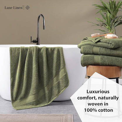 LANE LINEN 100% Ring Spun Cotton Luxury Bath Sheet 2 Pcs (35"x66") - Fade Resistant, Highly Absorbent Extra Large Bath Sheet - Oversized Bath Towels for Adults - Remains Soft After Washing - Oil Green