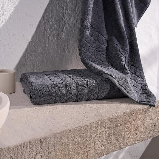 BAGNO MILANO Organic Turkish Cotton Bath Towels, Luxury Jacquard Collection, Certified Organic Highly Absorbent, Soft-Plush Towel Set (Charcoal, 2 Pcs Bath Towel Set)