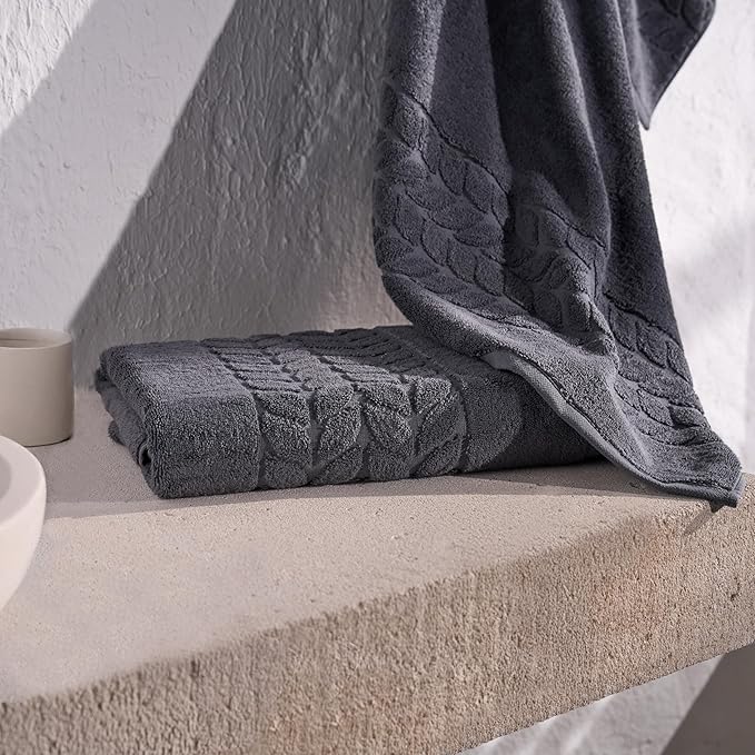 BAGNO MILANO Organic Turkish Cotton Bath Towels, Luxury Jacquard Collection, Certified Organic Highly Absorbent, Soft-Plush Towel Set (Charcoal, 4 Pcs Hand Towel Set)