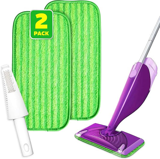 2 Pack Reusable Microfiber Mop Pads, Compatible with Swiffer Wet Jet, Machine Washable Cloths, Refills for All Floor Cleaning, Wet Dry - 10"- 12"