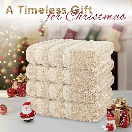 American Soft Linen Salem 100% Cotton Turkish 4 Piece Bath Towels for Bathroom, 600 GSM Soft Absorbent Quick Dry Bath Towel Set, Beige