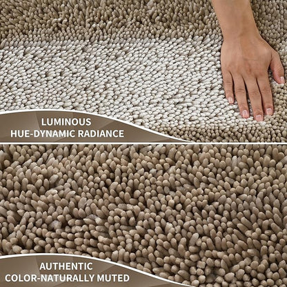Yimobra Chenille Bathroom Rugs Non Slip, Extra Thick Soft Absorbent Bath Rug 31.5x20 Inch, Machine Washable Quick Dry Bath Mat for Bathroom Floor, Tub and Shower, Home Decor Accessories, Camel