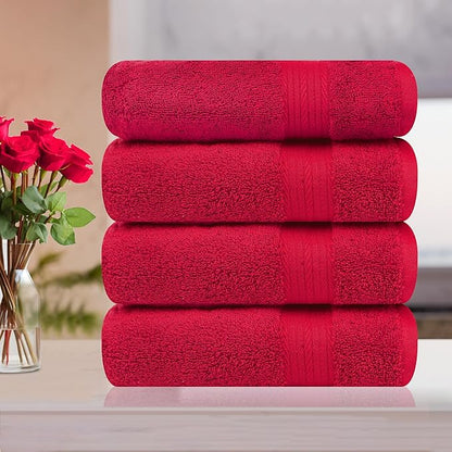 Ample Decor Bath Towel 100% Cotton 30 X 54 Inch 600 GSM Towels Bathroom Soft Light Weight - 4pcs - Christmas Red