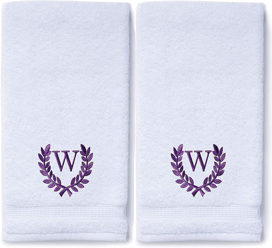Decorative and Monogrammed Hand Towels for Bathroom Kitchen Makeup | Personalized Gift for Wedding-Bridal | Roman Font Custom Luxury Turkish Towel | Spa Collection, Oversized, 16 X 30 Inch, Set of 2