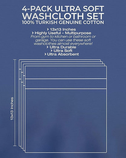 American Veteran Towel, 100% Cotton Turkish Washcloths for Bathroom Essentials 4 Pack, Soft Absorbent Wash Cloths Quick Drying Small Towels Washrags, Yellow