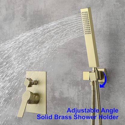 SHAMANDA Brass Rainfall Shower System, Luxuly Bathroom Shower Faucet Combo Set Brushed Champaign Gold(Including Rough-In Valve Body and Trim), L7001-3