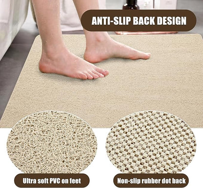 HOMBYS 47 x 32 Extra Large Shower Mat for Shower Stall Tub, Non Slip Bath Mat Bathroom Accessories, PVC Loofah Mats for Shower and Bathroom, Quick Drying, (Khaki, 47"x32")