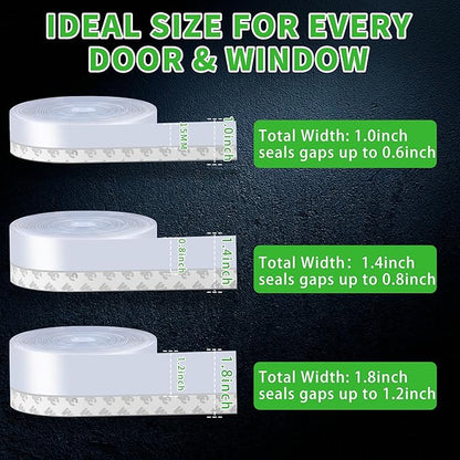Weather Stripping Door Seal, Silicone Seal Strip for Door Frame Side, Window, Shower Bottom Seal, Strong Adhesive Door Draft Stopper for Weatherproofing and Noise Reduction, 1.8in Black
