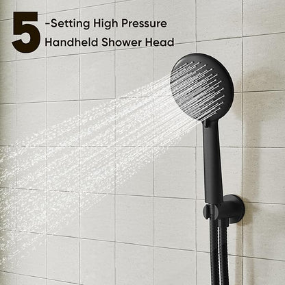 Gabrylly Shower System with Tub Spout, Black Bathtub Shower Faucet Set with 3-Way Pressure Balance Valve Kit, 10" Rain Head with Handheld Spray, Matte Black