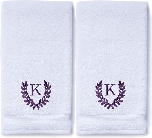 Decorative and Monogrammed Hand Towels for Bathroom Kitchen Makeup | Personalized Gift for Wedding-Bridal | Roman Font Custom Luxury Turkish Towel | Spa Collection, Oversized, 16 X 30 Inch, Set of 2