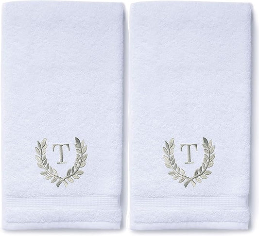 Decorative and Monogrammed Hand Towels for Bathroom Kitchen Makeup | Personalized Gift for Wedding-Bridal | Roman Font Custom Luxury Turkish Towel | Spa Collection, Oversized, 16 X 30 Inch, Set of 2