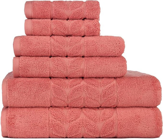BAGNO MILANO Organic Turkish Cotton Bath Towels, Luxury Jacquard Collection, Certified Organic Highly Absorbent, Soft-Plush Towel Set (Coral Red, 6 Pcs Towel Set)