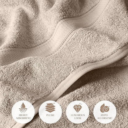 Superior Egyptian Cotton Pile Bath Towel Set of 2, Ultra Soft Luxury Towels, Thick Plush Essentials, Absorbent Heavyweight, Guest Bath, Hotel, Spa, Home Bathroom, Shower Basics, Stone