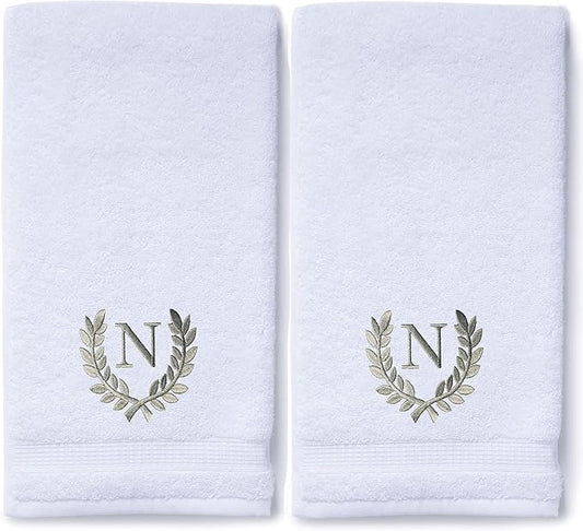 Decorative and Monogrammed Hand Towels for Bathroom Kitchen Makeup | Personalized Gift for Wedding-Bridal | Roman Font Custom Luxury Turkish Towel | Spa Collection, Oversized, 16 X 30 Inch, Set of 2