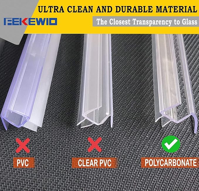 Shower Door Seal Strip Kits Set of 3 Polycarbonate Include 2 PCS 76" Side Seals and 1 PCS 36" Bottom Seal for 1/2"(12mm) Thick Glass