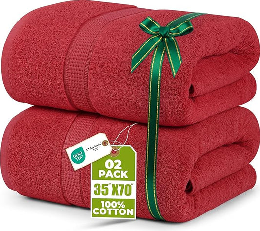Utopia Towels Luxurious Jumbo Bath Sheet 2 Piece, 600 GSM, 35 by 70 Inches, 100% Ring Spun Cotton, Highly Absorbent and Quick Dry Extra Large Bath Towel, Super Soft Towel, Red